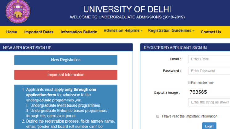 Delhi University UG Courses Admission 2018 Online Application Opened at ug.du.ac.in