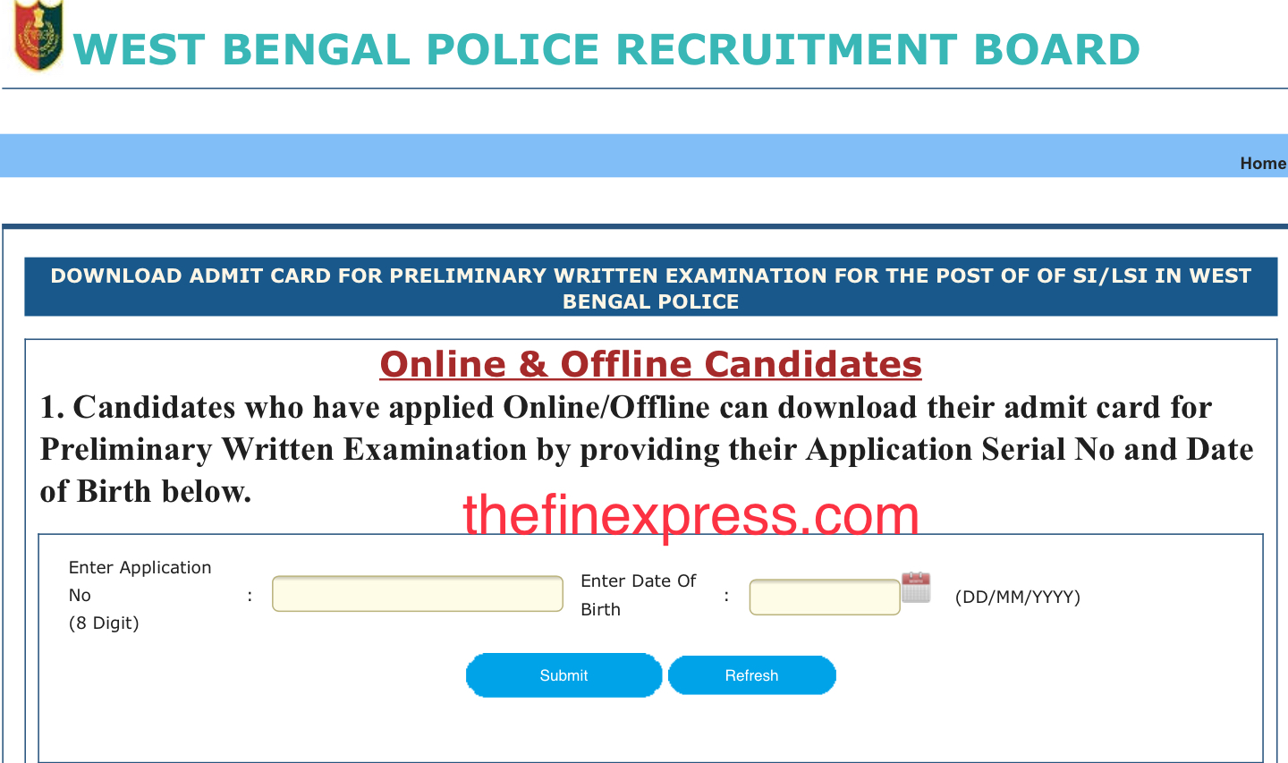 West Bengal SI Admit Card 2018 Download at policewb.gov.in