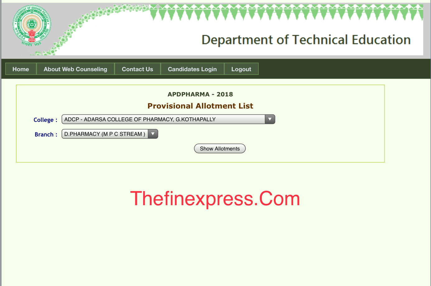 AP DPHARMA 2018 Seat Allotment list released at apdpharm.nic.in