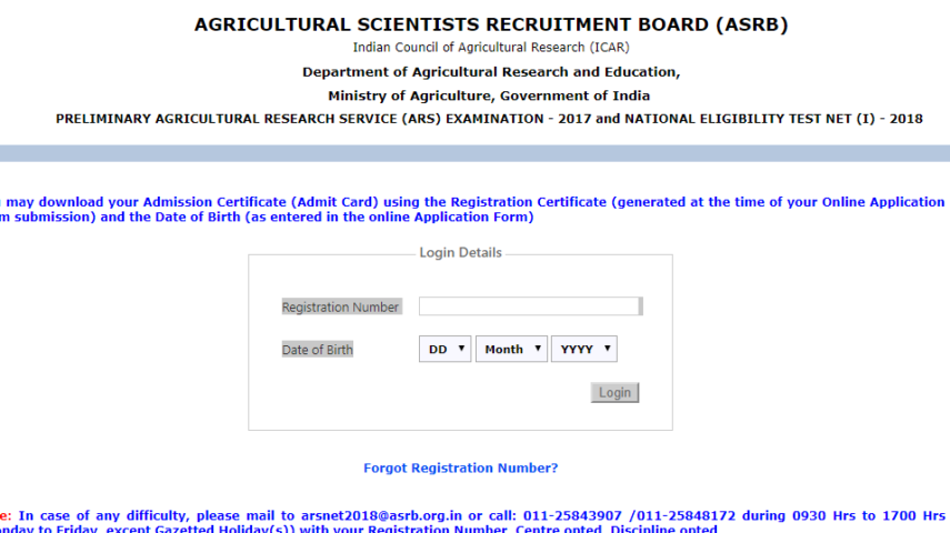 ASRB ARS NET Exam Admit Card Released, Download at icar.org.in