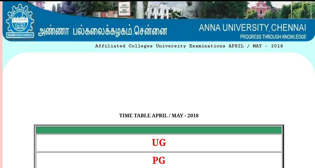 Anna University UG, PG Exam Time Table 2018 released Download at www.annauniv.edu