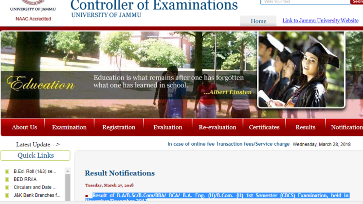 Jammu University CBCS UG Degree exams result released at coeju.com