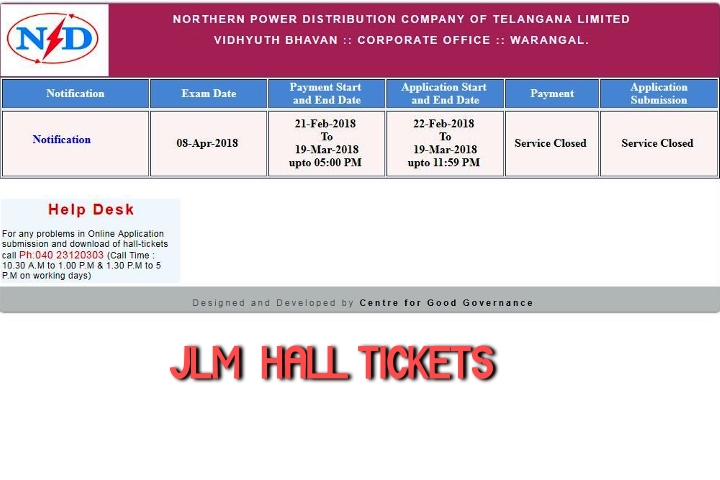 TSNPDCL JLM Hall Tickets 2018 Download
