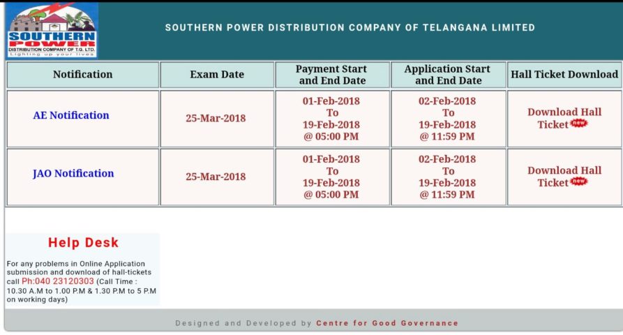 TSSPDCL JAO, AE Hall Tickets 2018 released Download at tssouthernpower.cgg.gov.in