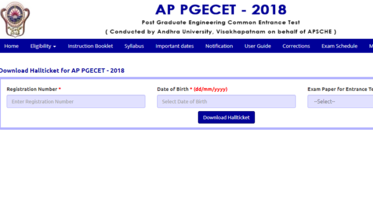 AP PGECET Hall Tickets 2018 Download Now at sche.ap.gov.inPGECET