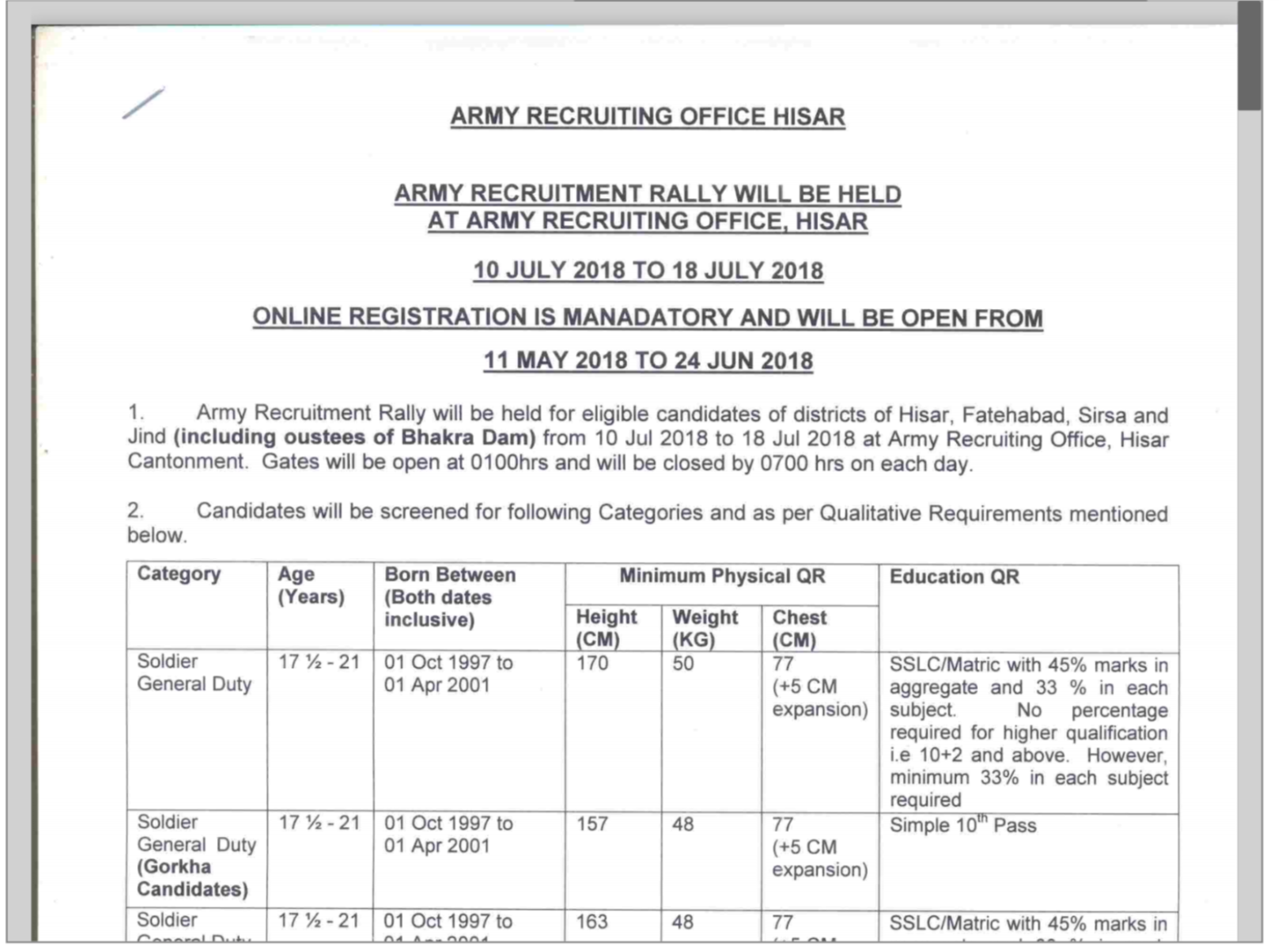 Haryana State Army Recruitment Rally ARO at Hisar July 2018