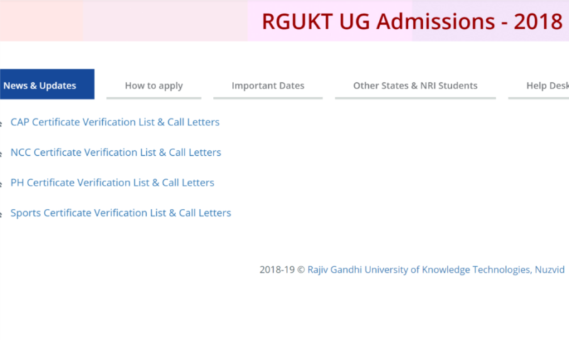 RGUKT Nuzvid Selection list released, Counseling, Certificate Verification