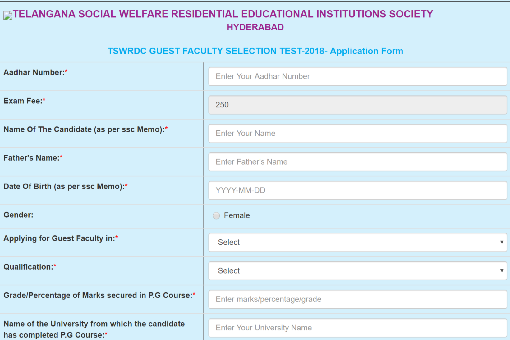 TSWREIS Women Guest Faculty Application released @www.tswreis.in