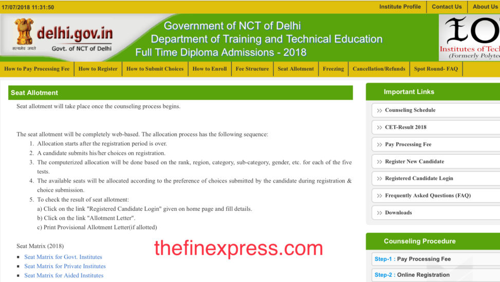 Delhi CET Polytechnic 3rd Round Seat Allotment Result Rank List Download @cetdelhi.nic.in
